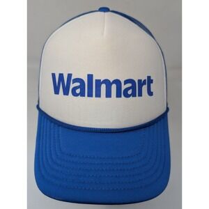 Walmart Trucker Hat Blue White Mesh Snapback Cap Retro Logo Adjustable VTG